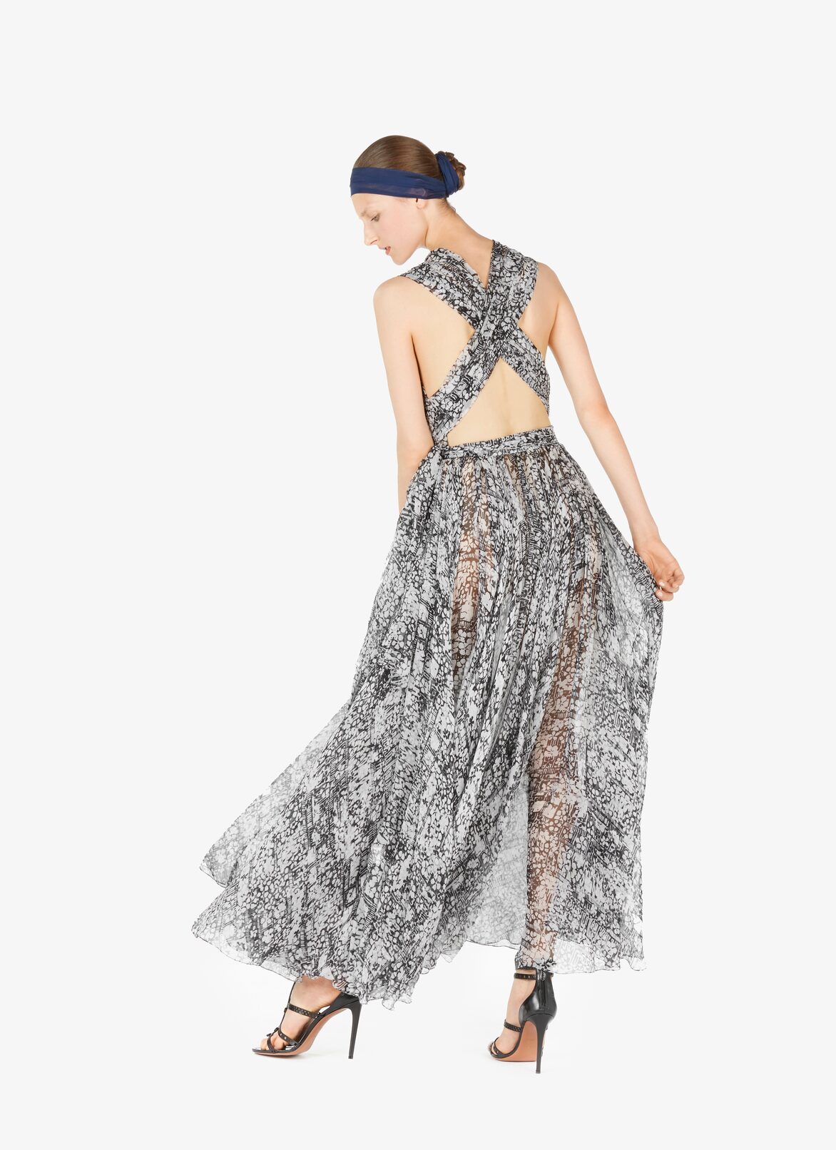 Flowing Silk Chiffon Dress  ALAÏA MULTICOLOR BROWN FLOWING SILK CHIFFON DRESS